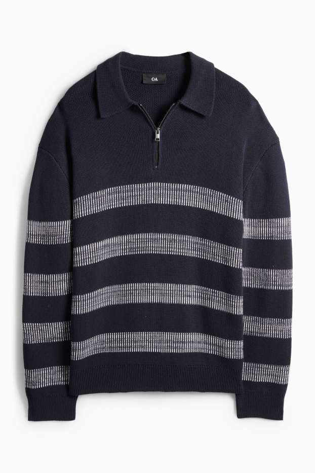 Pánské - Svetr - pruhovaný - tmavomodrá