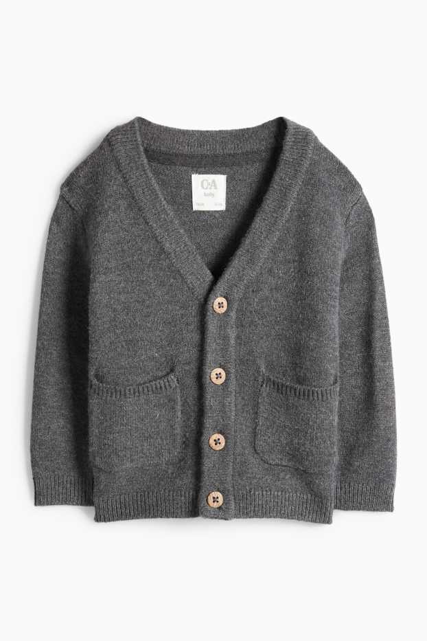 Miminka - chlapci - Pletený kardigan pro miminka - tmavošedá
