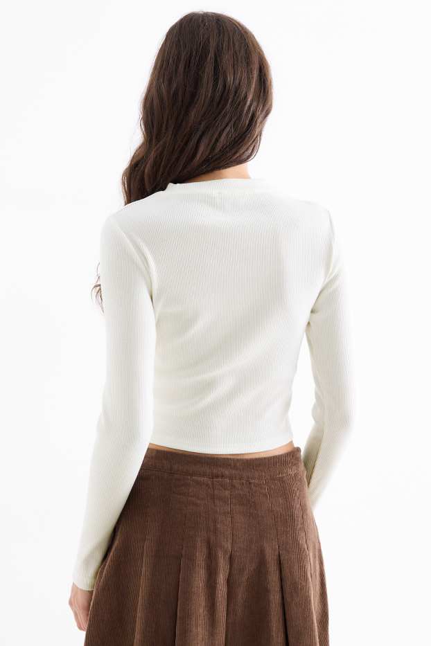 Damen - Langarmshirt - Slim Fit - gerippt - cremeweiß