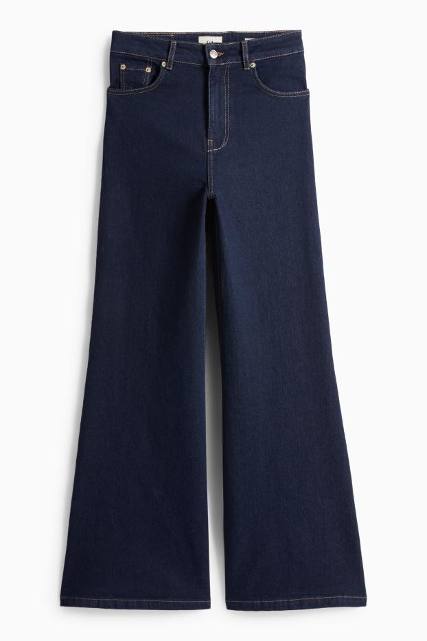 Women - Flared jeans - high waist - denim-dark blue