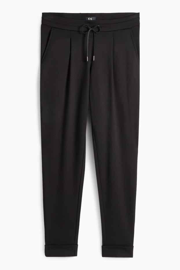 Dámské - Žerzejové kalhoty - mid waist - tapered fit - černá