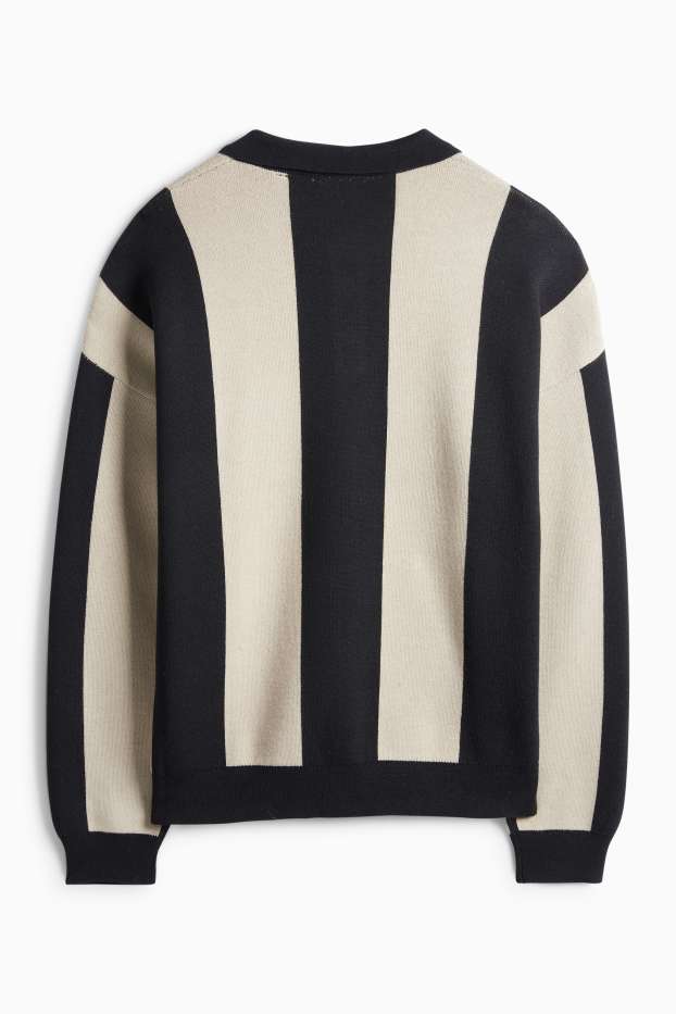Pánské - Svetr - pruhovaný - černá/béžová