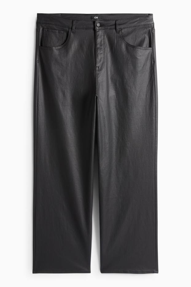 Dámské - Plátěné kalhoty - high waist - wide leg - černá