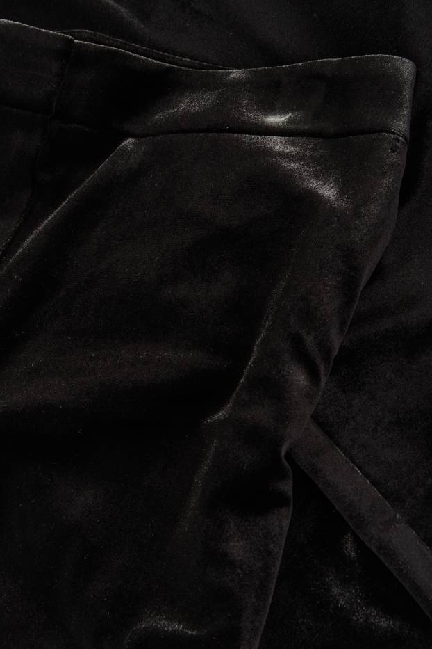 Dámské - Sametové kalhoty - high waist - flared - černá