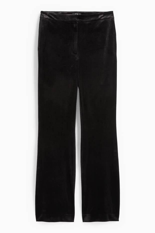 Dámské - Sametové kalhoty - high waist - flared - černá