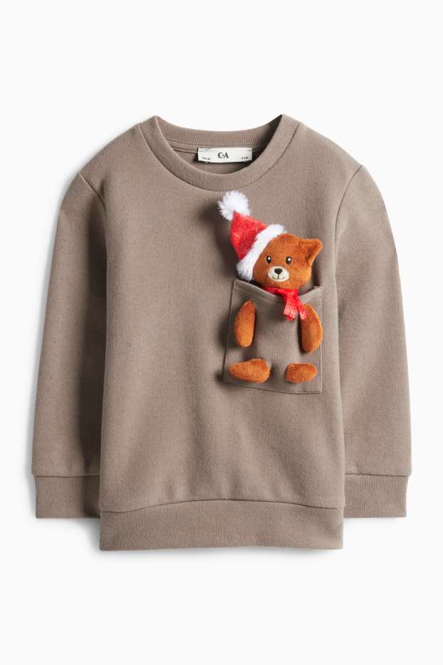 Děti - chlapci - Medvídek Teddy - vánoční mikina - taupe