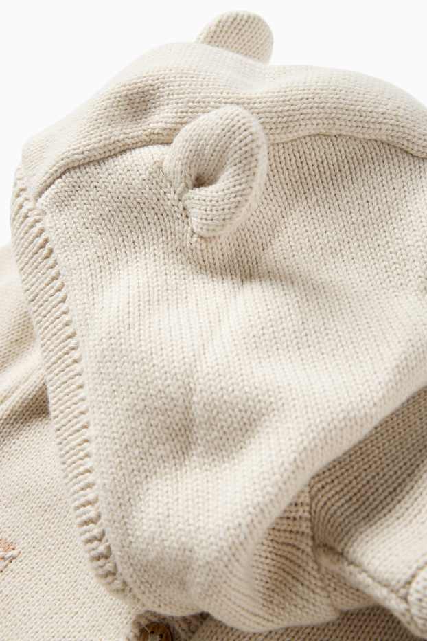 Bebeluși - băieți - Vulpe - salopetă tricotată bebeluși - alb-crem