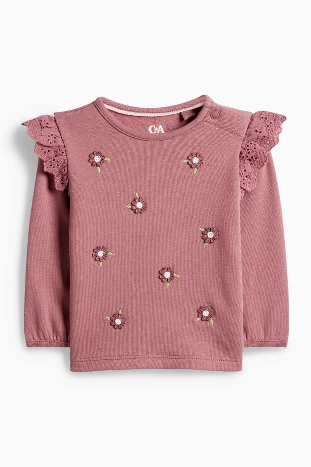 Baby: meisjes - Bloemetjes - babyoutfit - 3-delig - donker rose