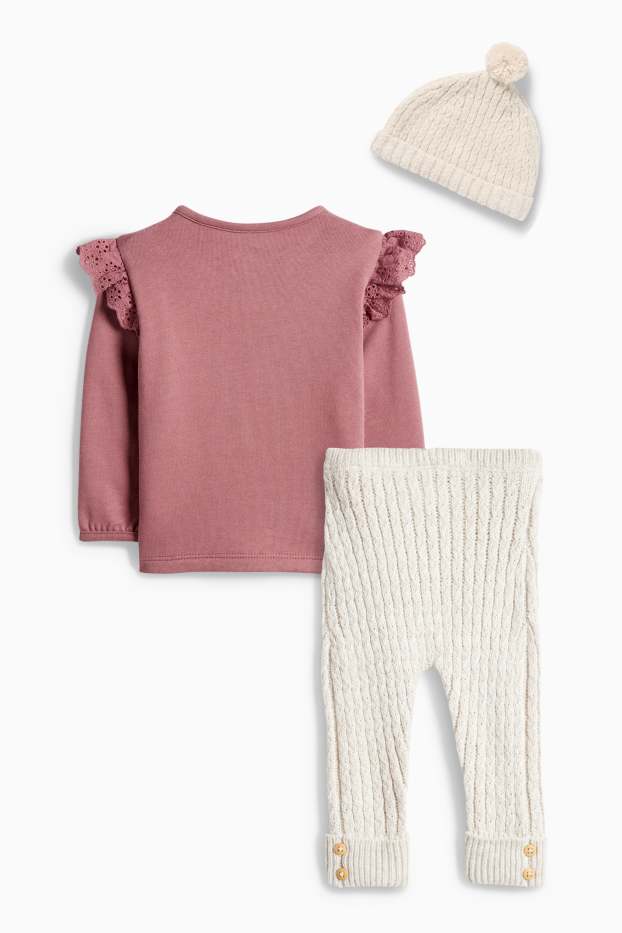 Baby: meisjes - Bloemetjes - babyoutfit - 3-delig - donker rose