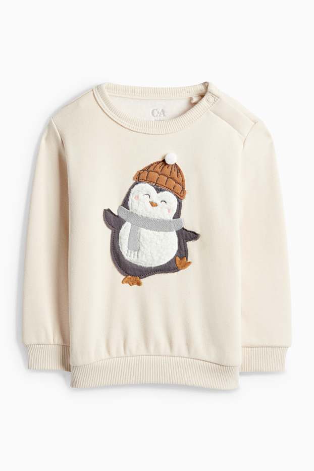 Baby Boys - Penguin - baby outfit - plush-lined - 2 piece - light beige