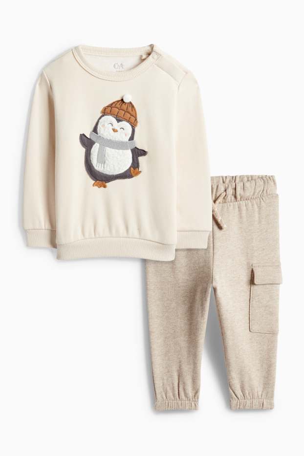 Baby Boys - Penguin - baby outfit - plush-lined - 2 piece - light beige