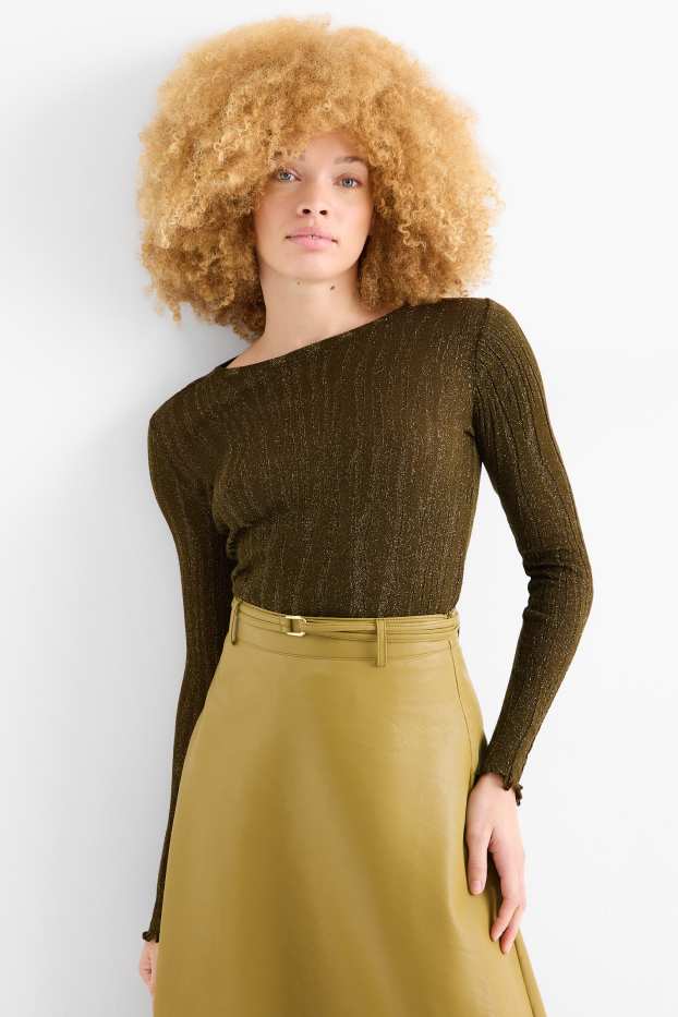 Women - Long sleeve top - regular fit - ribbed - dark green
