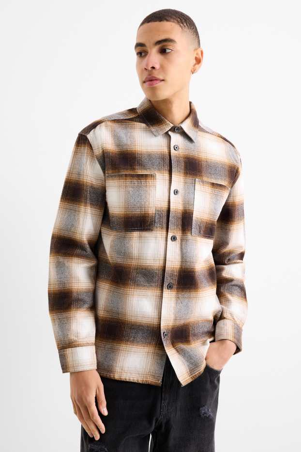 Home - Camisa de franel·la - relaxed fit - Kent - de quadres - marró/beix