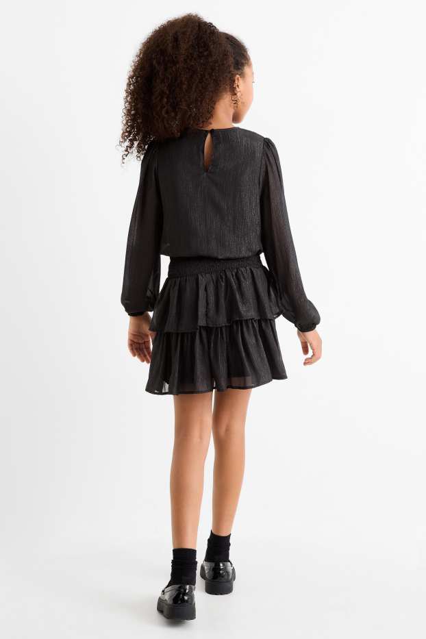 Kinder Mädchen - Chiffon-Kleid - glänzend - schwarz