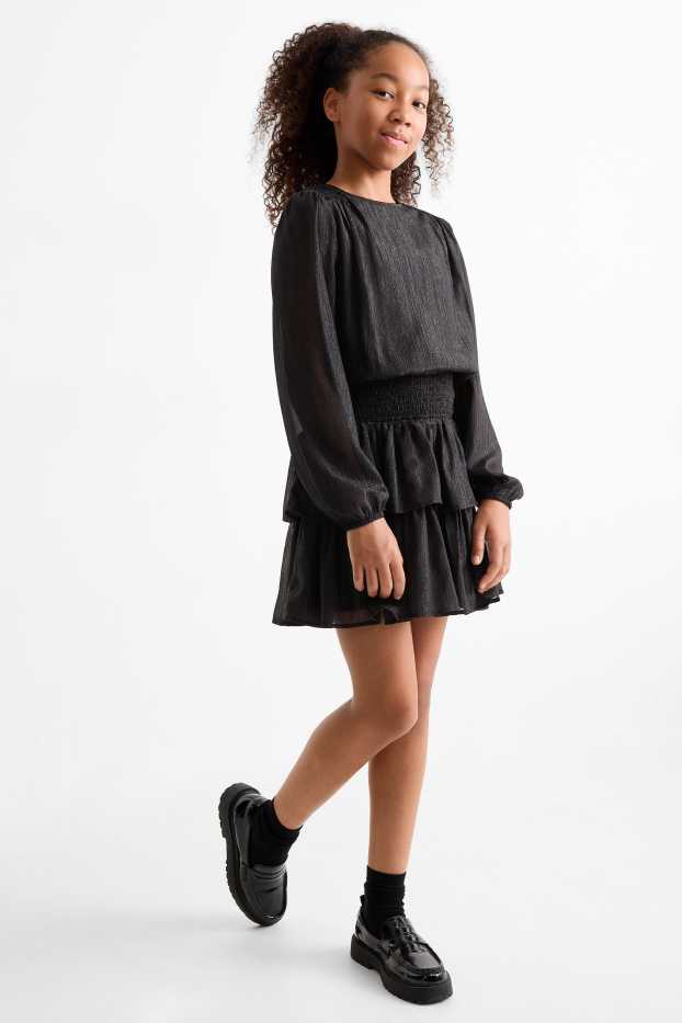 Kinder Mädchen - Chiffon-Kleid - glänzend - schwarz