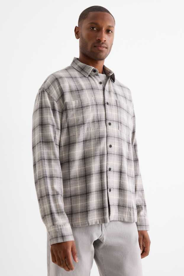 Men - Shirt - regular fit - kent collar - check - gray