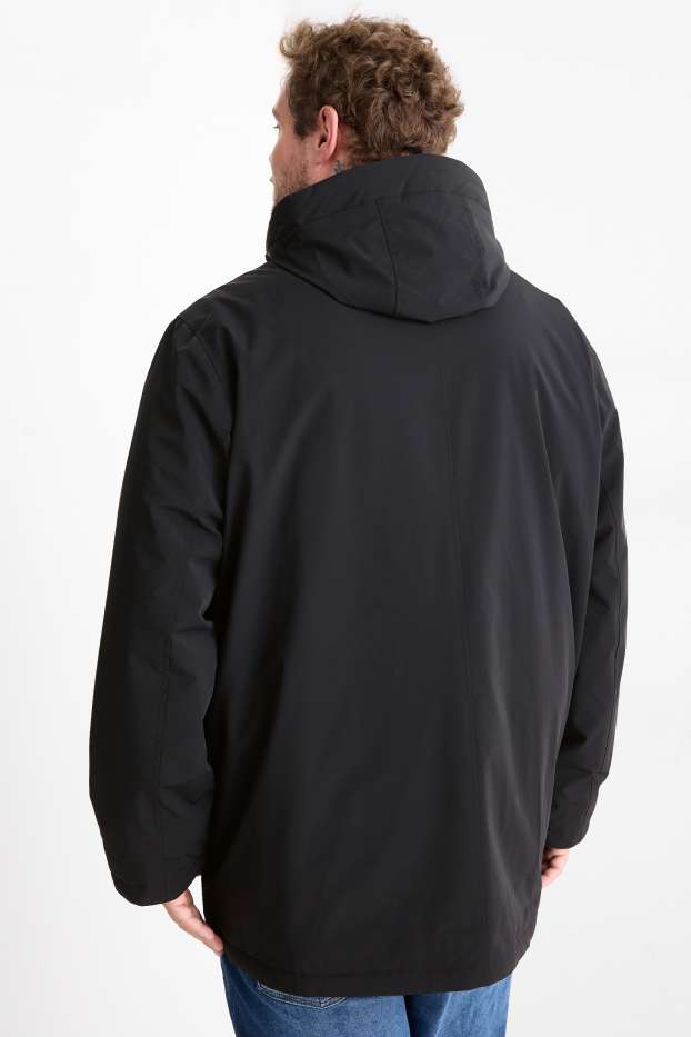 Uomo - Parka con cappuccio - foderato - idrorepellente - nero
