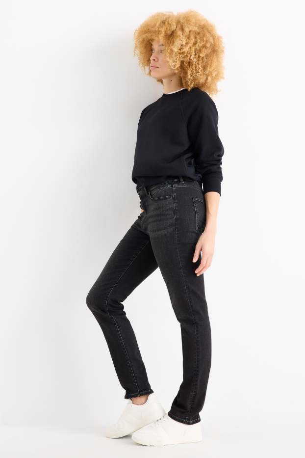 Women - Slim jeans - mid-rise waist - thermal jeans - LYCRA® - denim-dark gray