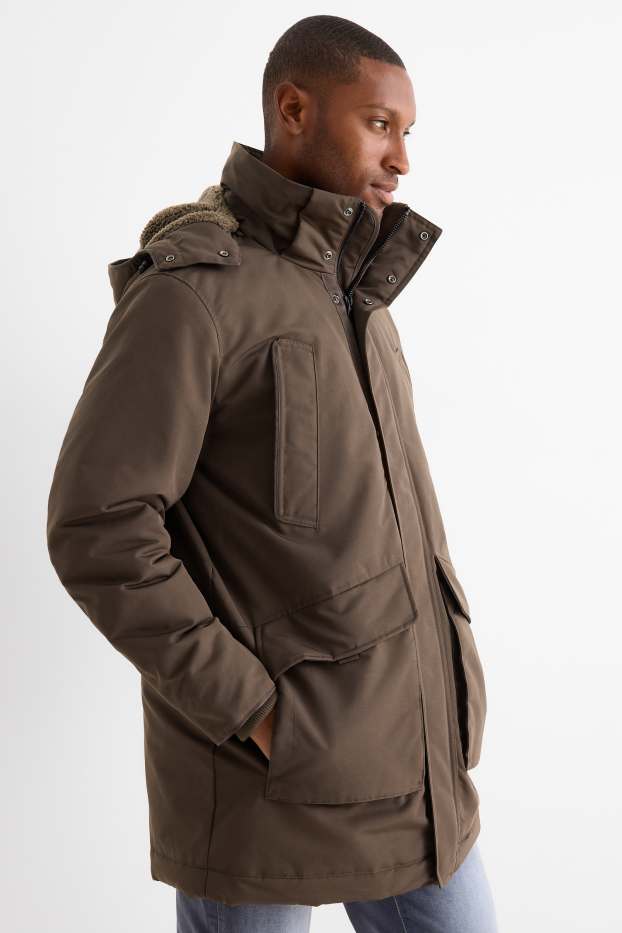 Men - Parka with hood - lined - water-repellent - dark green