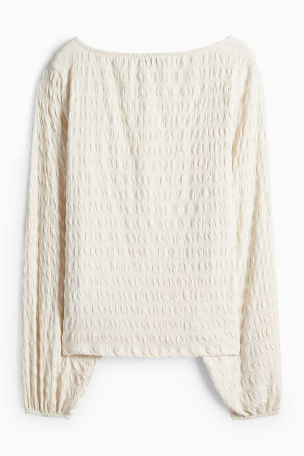 Women - Long sleeve top - regular fit - smocked - cremewhite