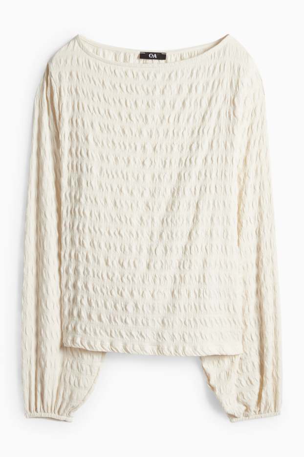 Women - Long sleeve top - regular fit - smocked - cremewhite
