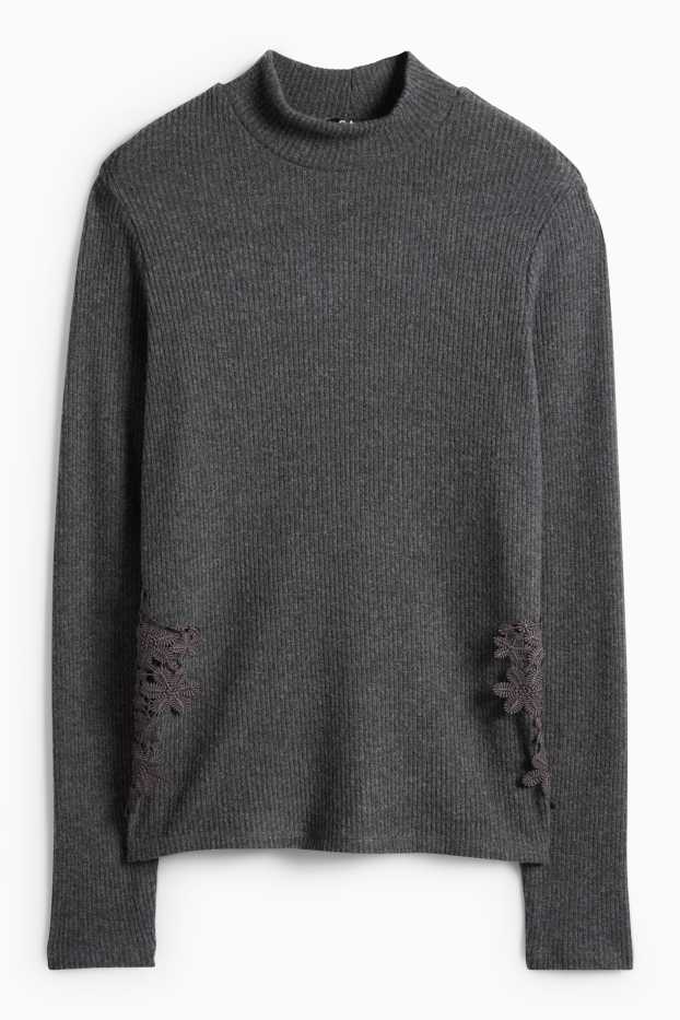 Femei - Tricou cu mânecă lungă - regular fit - reiat - gri închis