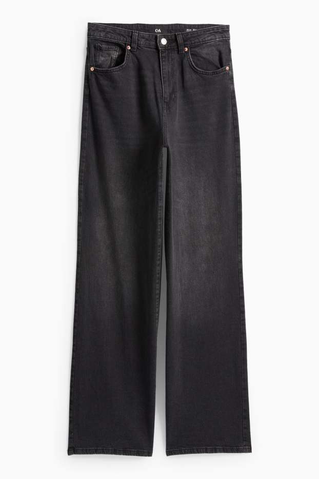Women - Wide leg jeans - high waist - denim-dark gray