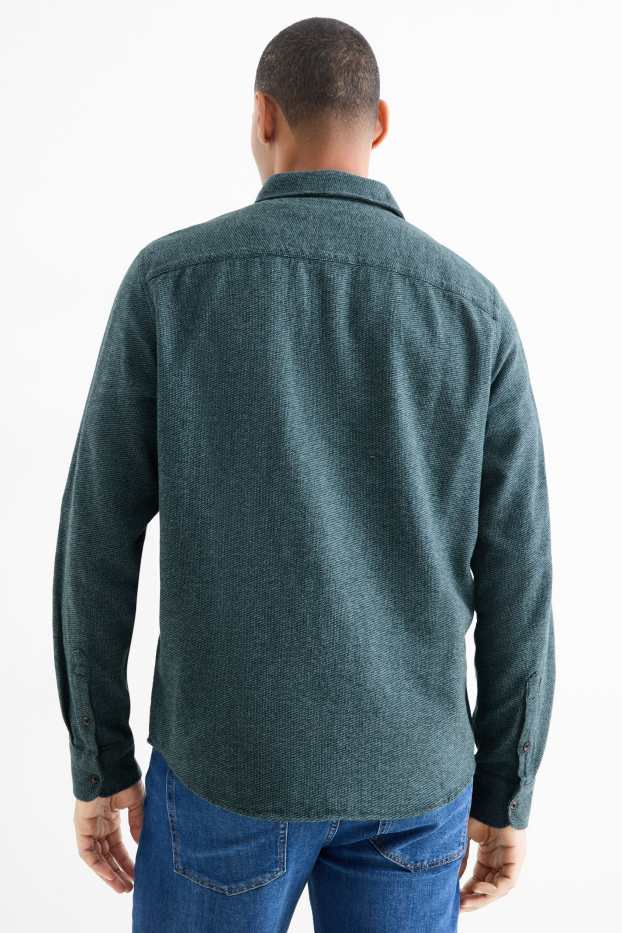 Pánské - Flanelová košile - regular fit - kent - tmavozelená