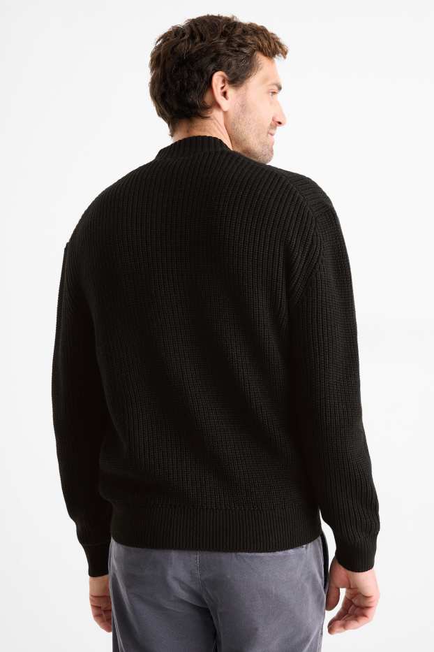 Men - Cardigan - ribbed - black