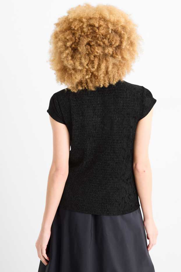 Dona - Samarreta de vellut de mànigues curtes - regular fit - texturada - negre