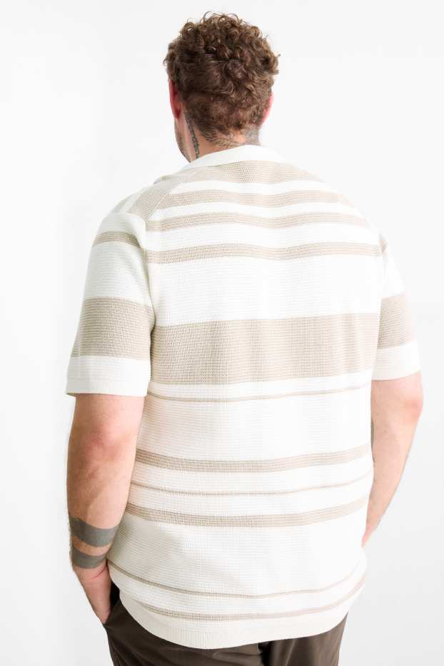 Herren - Poloshirt - Regular Fit - gestreift - strukturiert - weiß / beige