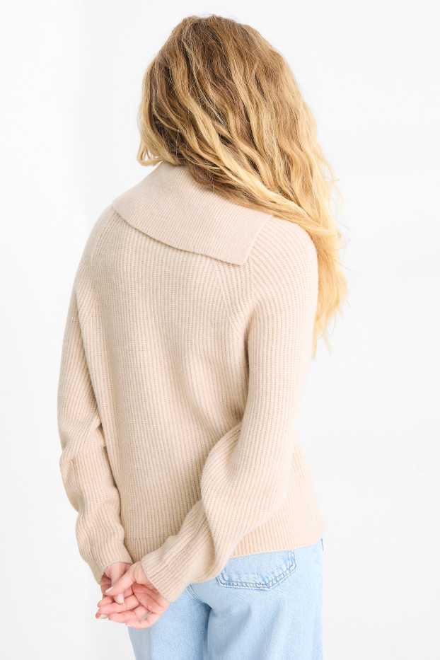 Dámské - Svetr - žebrovaný - světle béžová