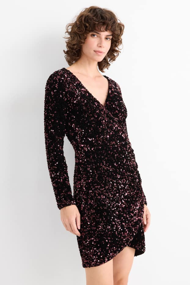 Dámské - Pajetkové bodycon šaty - bordeaux