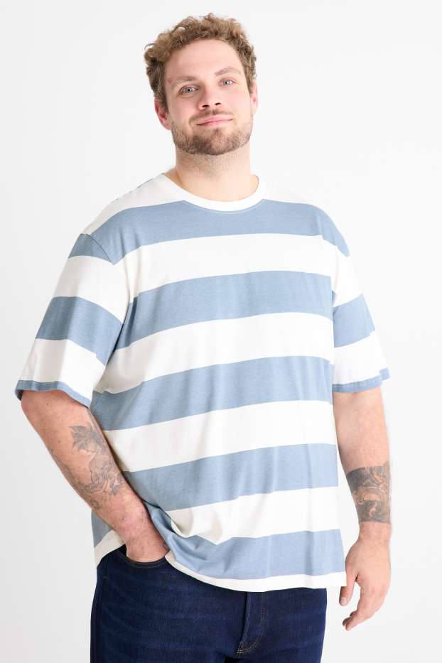 Herren - T-Shirt - Relaxed Fit - gestreift - weiss / hellblau