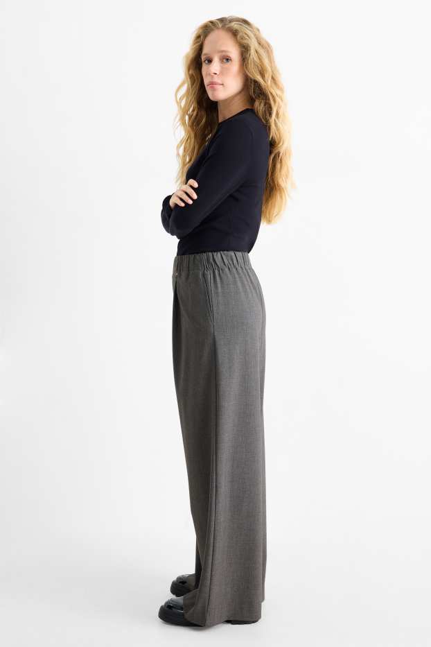 Femmes - Pantalon en toile - mid waist - tapered fit - gris