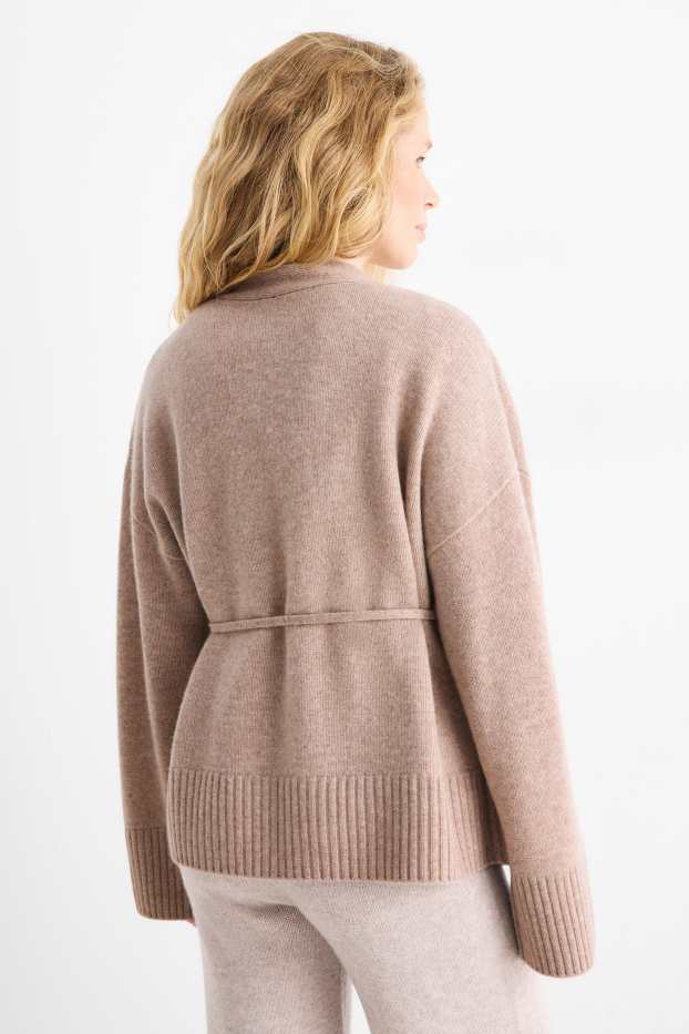 Women - Cardigan with cashmere content - wool blend - light brown