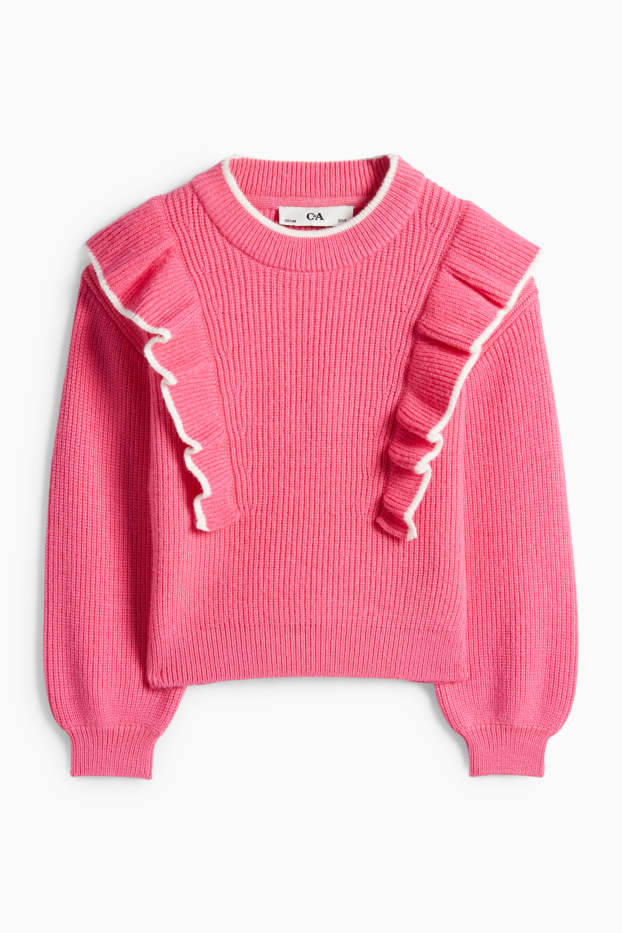 Děti - dívky - Svetr - žebrovaný - růžová