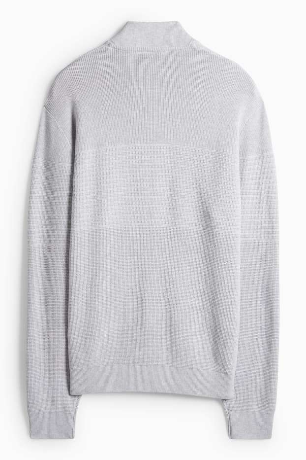 Pánské - Pletený kardigan - žebrovaný - strukturovaný - šedá