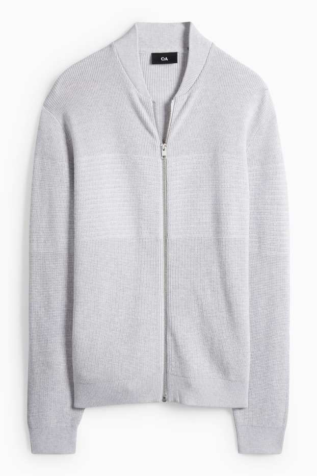 Pánské - Pletený kardigan - žebrovaný - strukturovaný - šedá