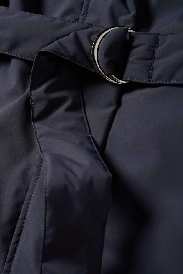 Femmes - Manteau à capuche doté d’une ceinture - rembourré - déperlant - bleu foncé