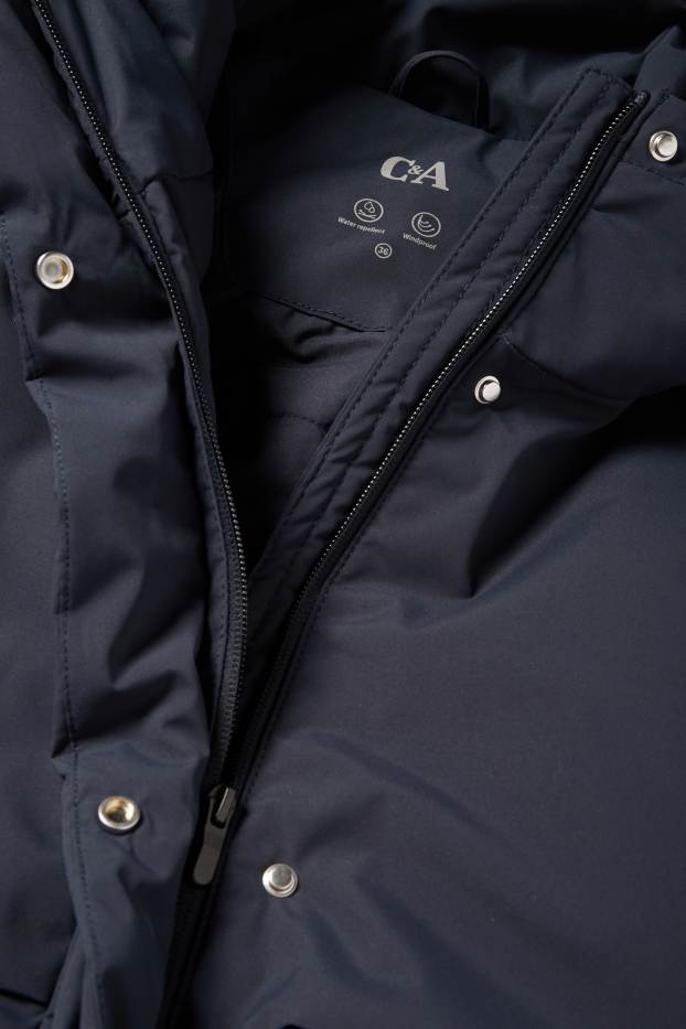 Femmes - Manteau à capuche doté d’une ceinture - rembourré - déperlant - bleu foncé