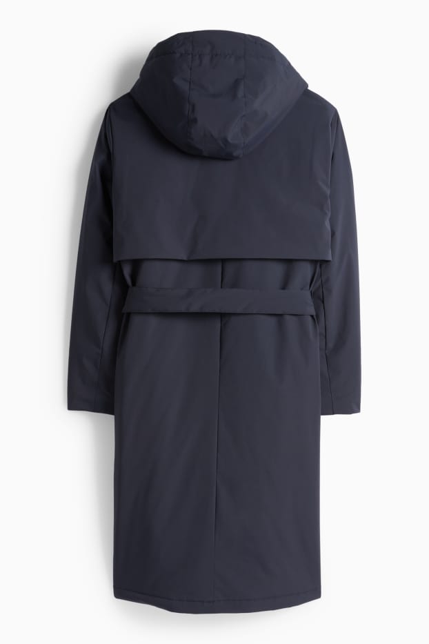Femmes - Manteau à capuche doté d’une ceinture - rembourré - déperlant - bleu foncé