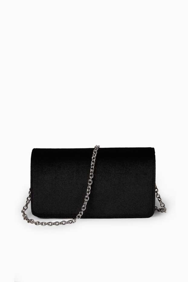 Women - Velvet crossbody bag with detachable bag strap - black