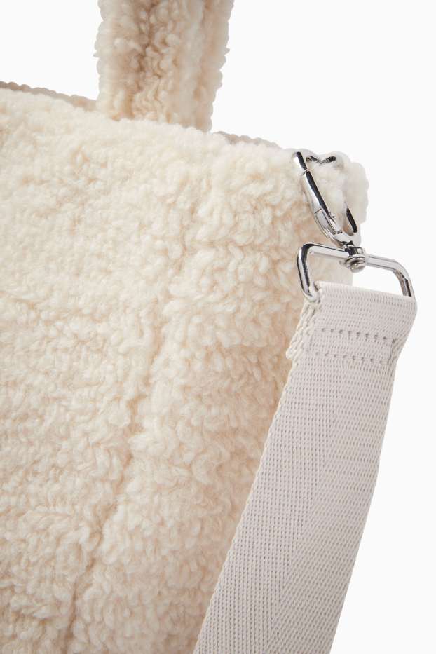 Damen - Kleiner Teddy-Shopper mit abnehmbarem Taschengurt - beige