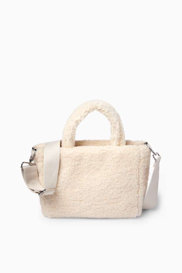 Damen - Kleiner Teddy-Shopper mit abnehmbarem Taschengurt - beige