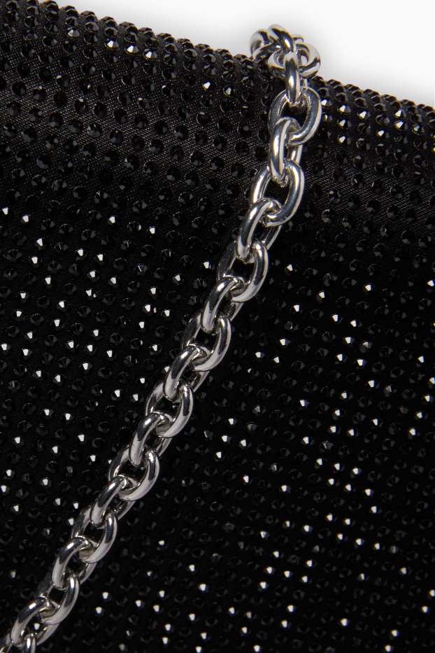 Femmes - Sac à bandoulière en satin et orné de strass - noir
