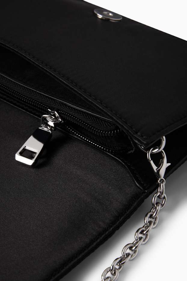 Femmes - Sac à bandoulière en satin et orné de strass - noir