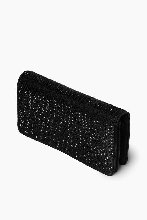 Femmes - Sac à bandoulière en satin et orné de strass - noir