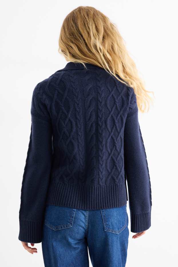 Dames - Trui met V-hals en kasjmiergehalte - wolmix - donkerblauw
