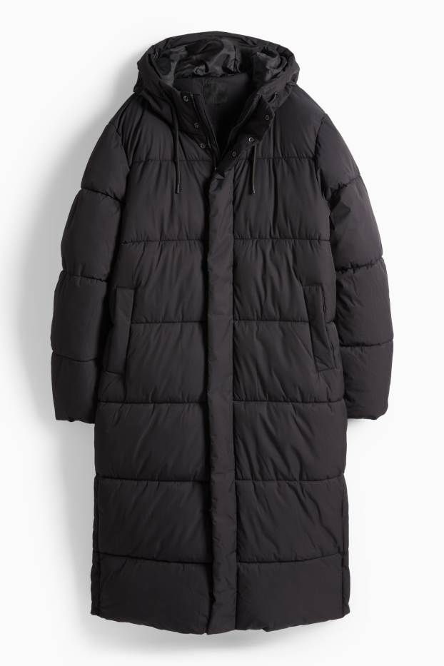 Men - Quilted coat with hood - black